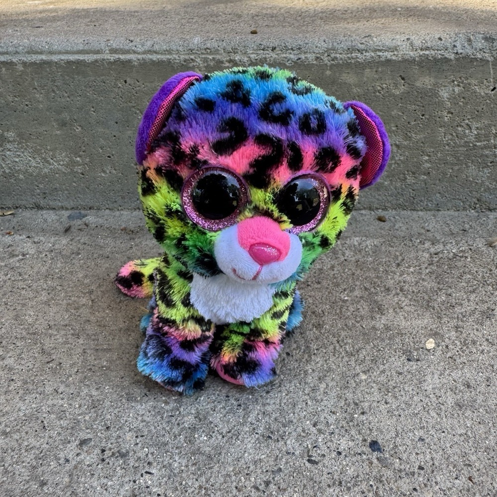 TY beanie Boo Boos Dotty the leopard rainbow Reg 6" Size‎ Glitter eyes